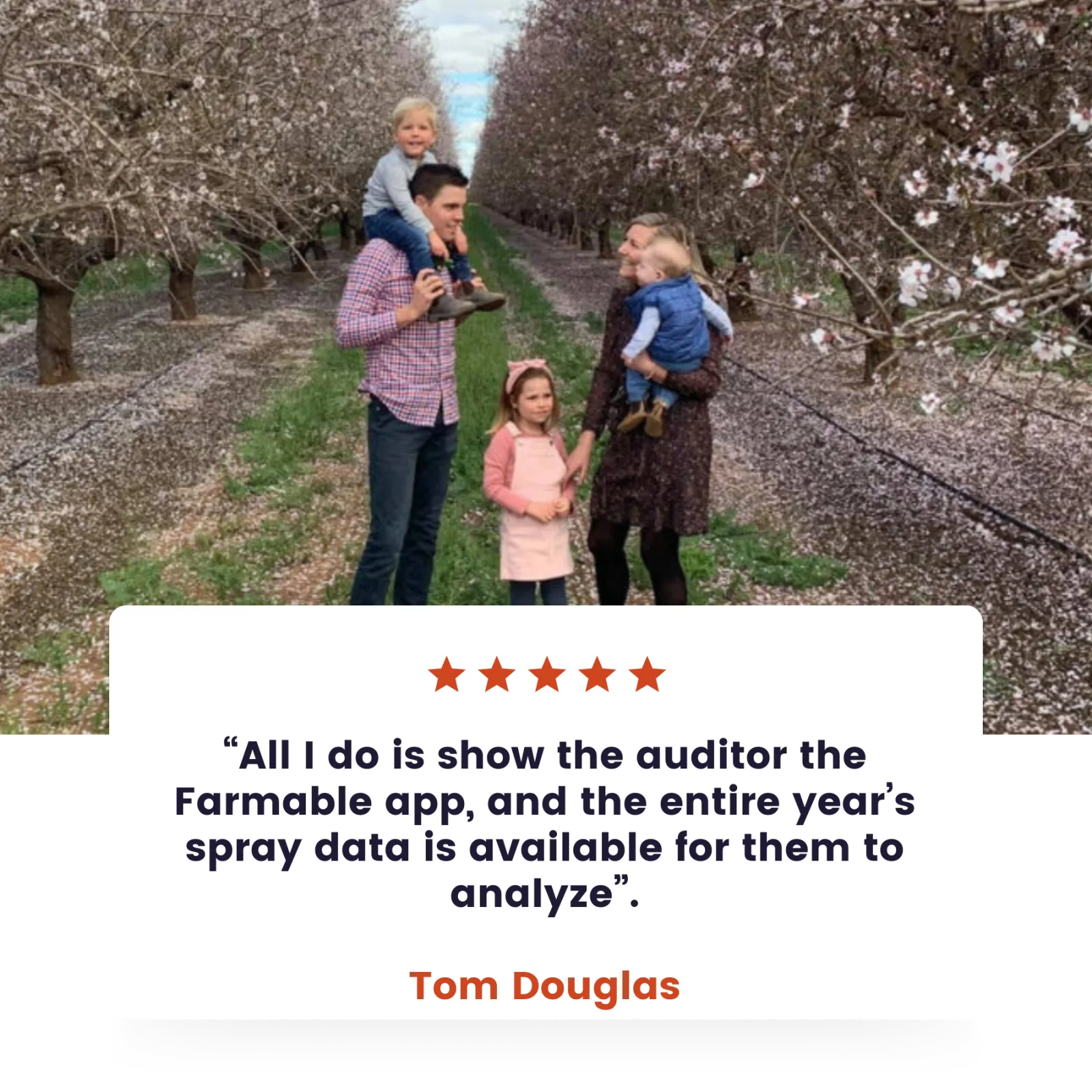 Tom Douglas, Outback Almonds: show the auditor the Farmable app and the entire year's spray data is available