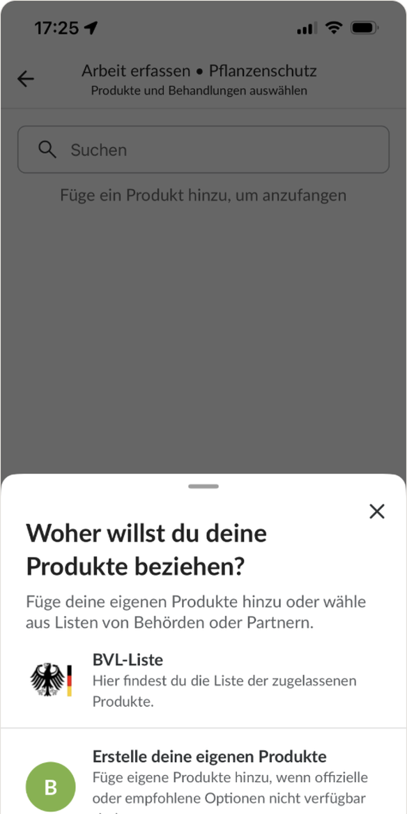 Screenshot der Produktbibliothek in der Farmable-App