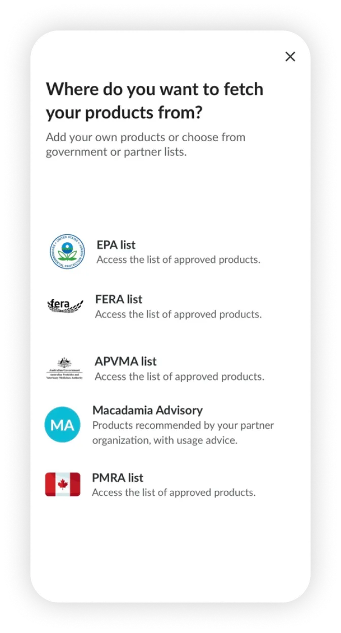 Screenshot of the Farmable US product library