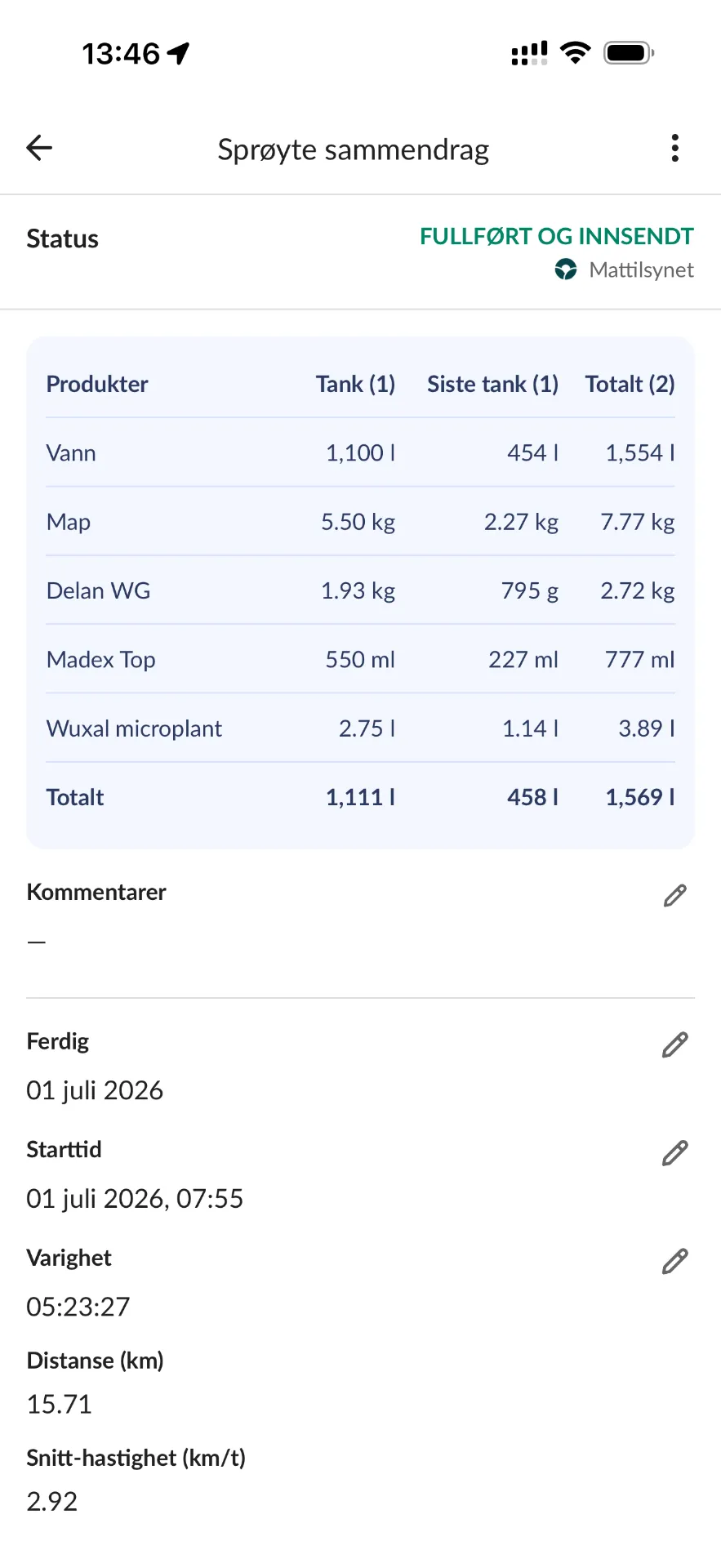 Skjermbilde av jobb med innsendt-status