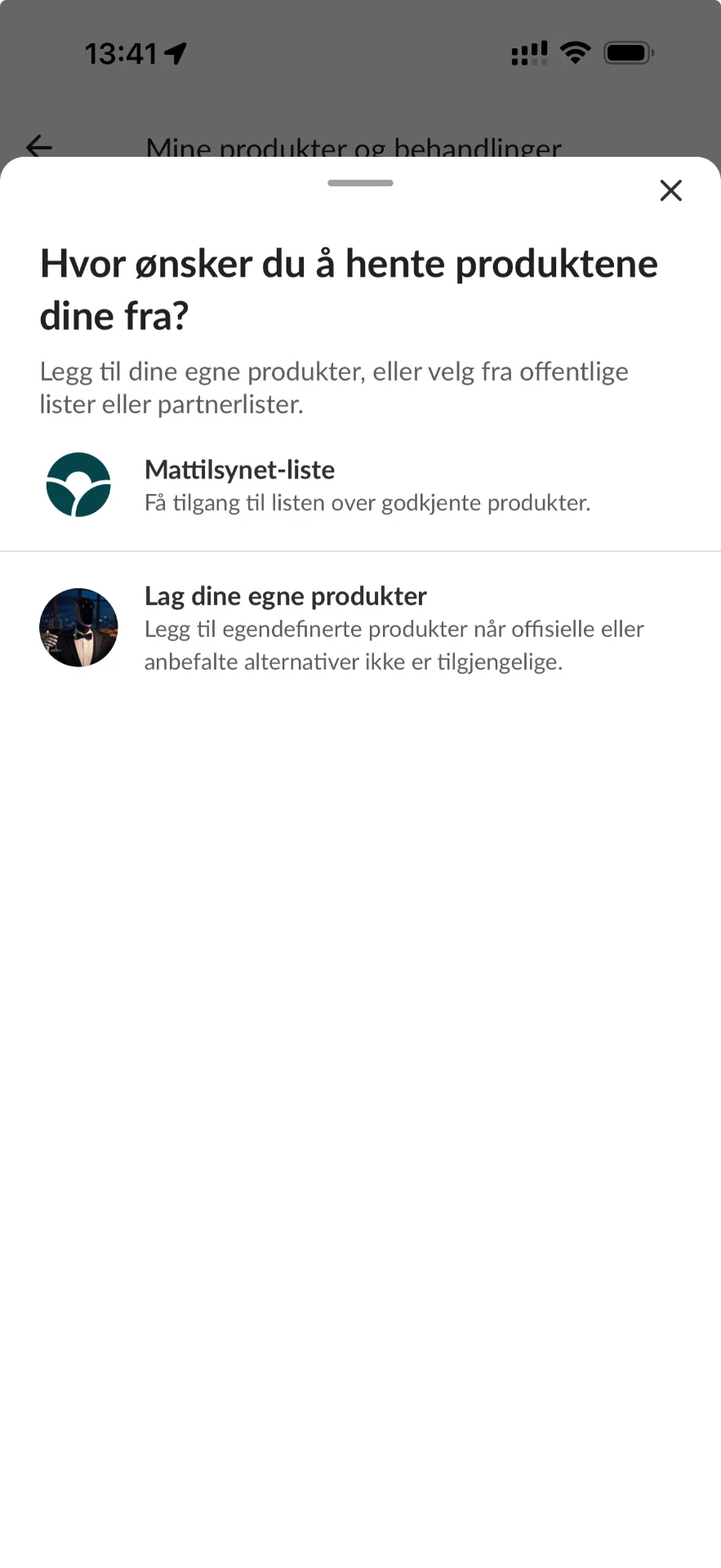 Skjermbilde av produktbibliotek i Farmable-appen